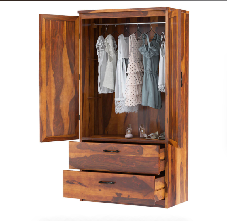 Rebecca Modern Solid Wood Wardrobe Clothing Armoire With Shelves
