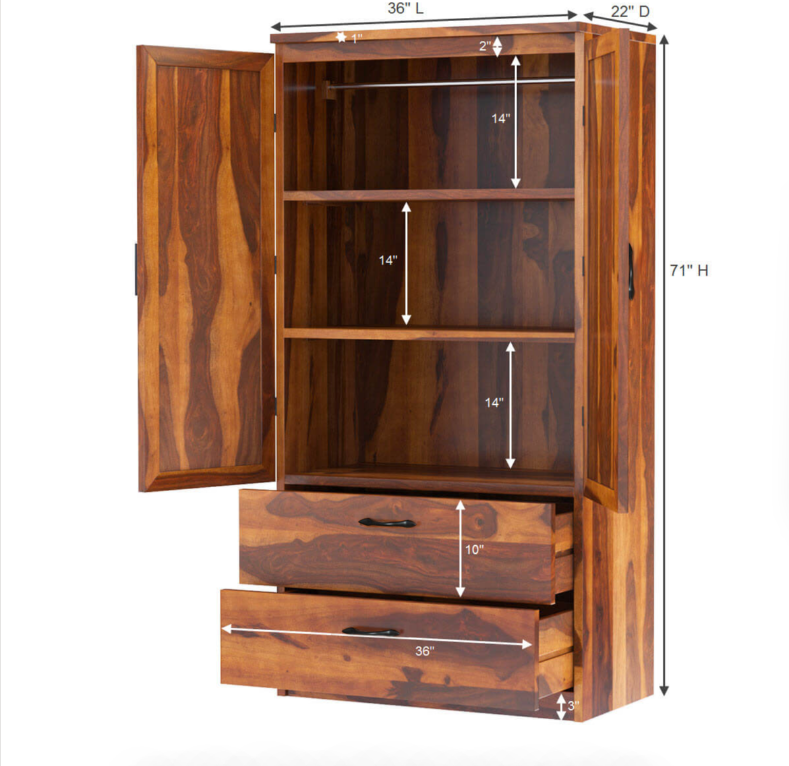 Rebecca Modern Solid Wood Wardrobe Clothing Armoire With Shelves