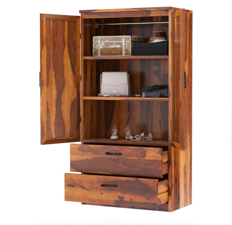 Rebecca Modern Solid Wood Wardrobe Clothing Armoire With Shelves