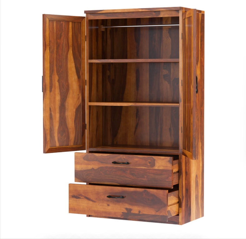 Rebecca Modern Solid Wood Wardrobe Clothing Armoire With Shelves