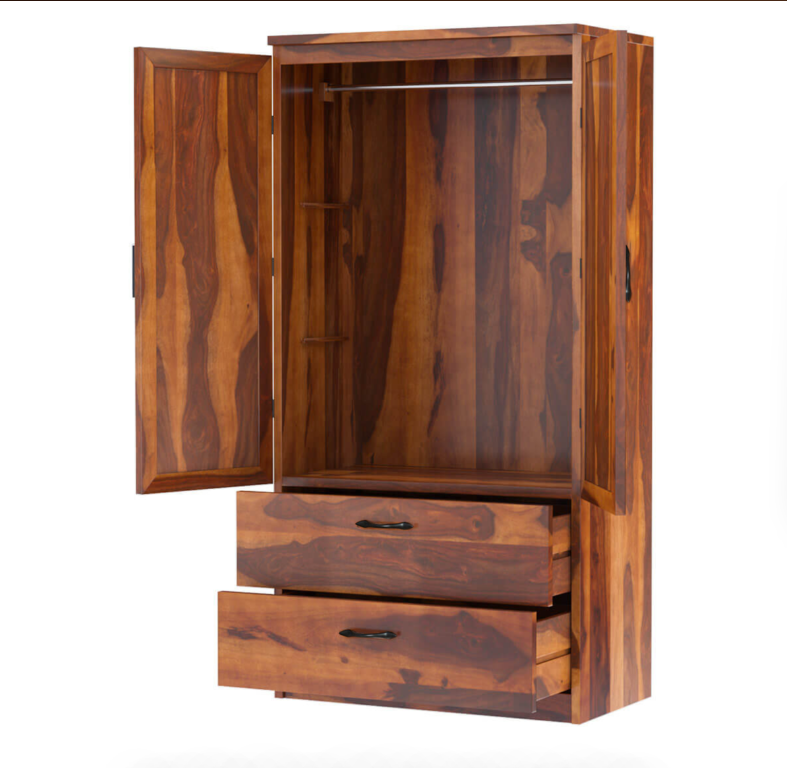 Rebecca Modern Solid Wood Wardrobe Clothing Armoire With Shelves