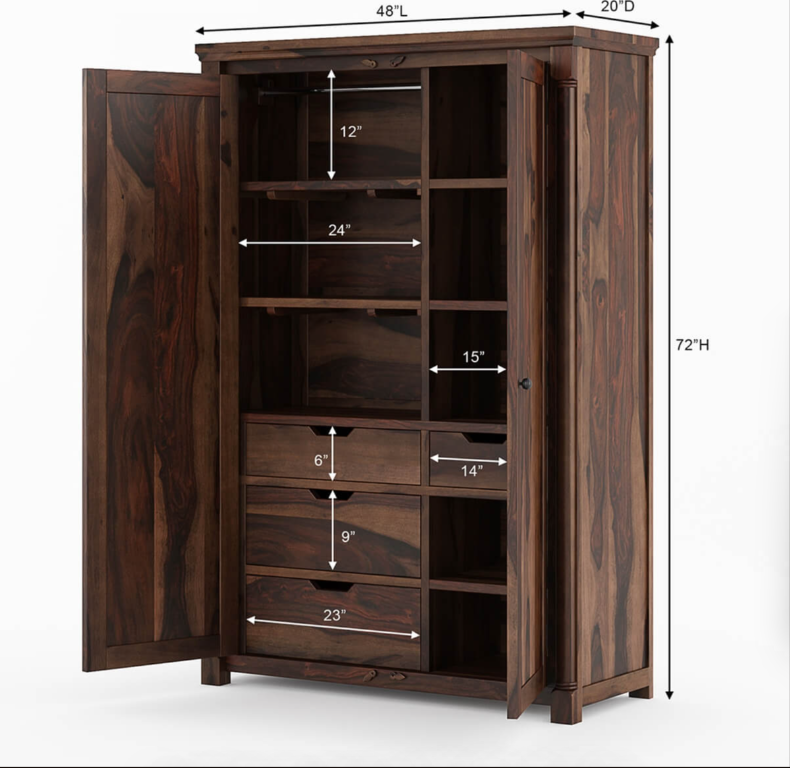 Pioneer Transitional Solid Wood Armoire Wardrobe with  Drawers