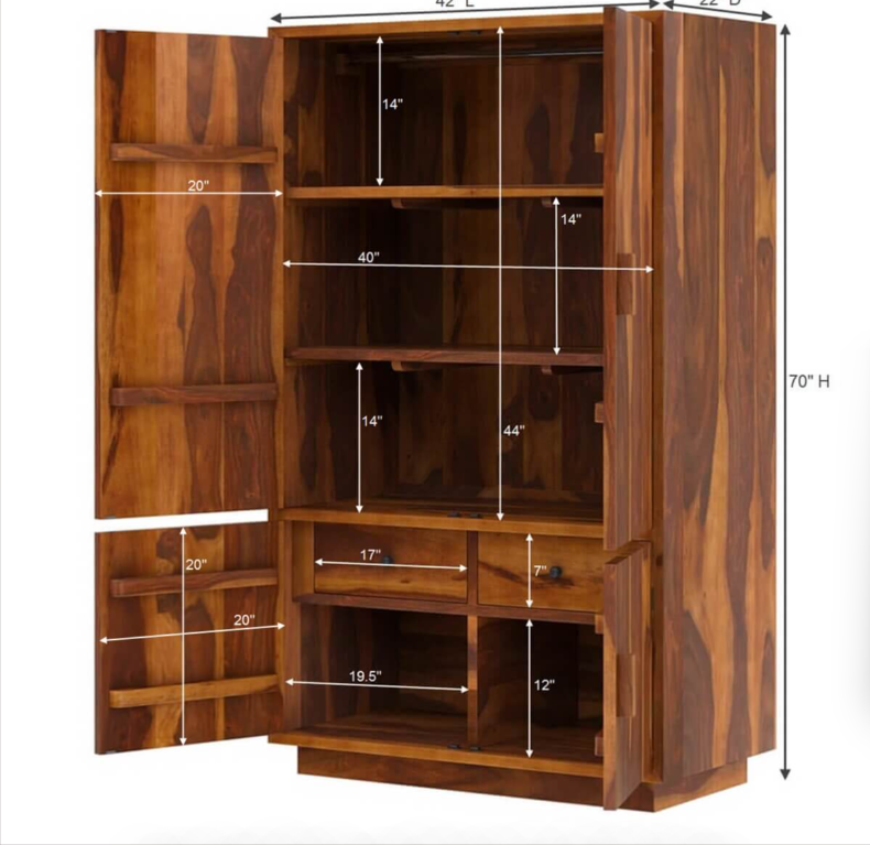 Brocton Modern Rustic Solid Wood Large Armoire Wardrobe with Shelves