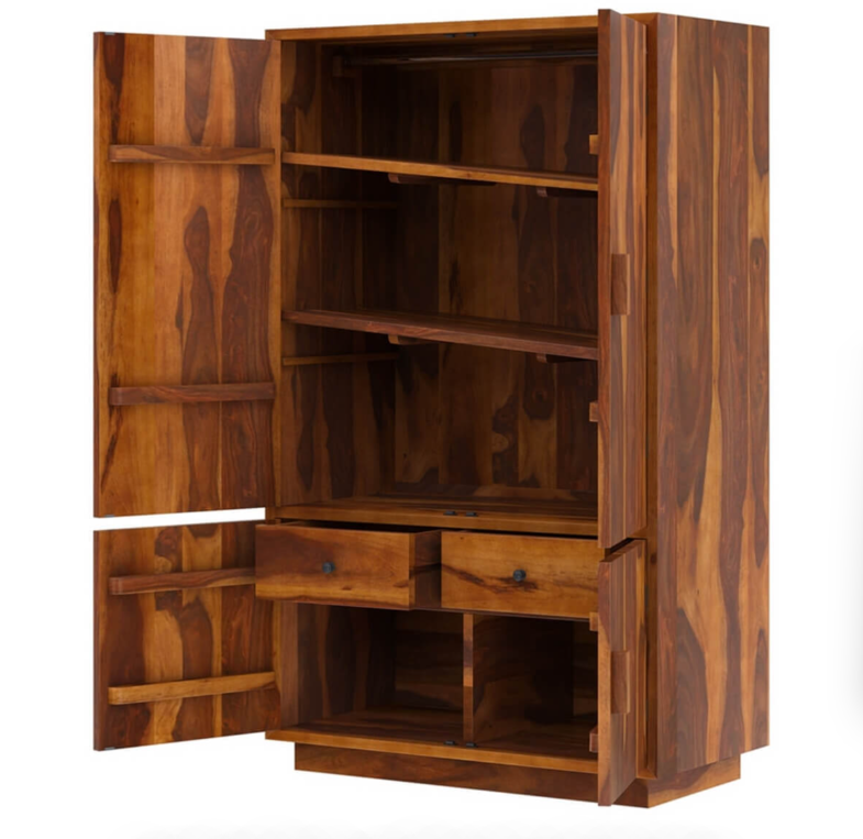 Brocton Modern Rustic Solid Wood Large Armoire Wardrobe with Shelves