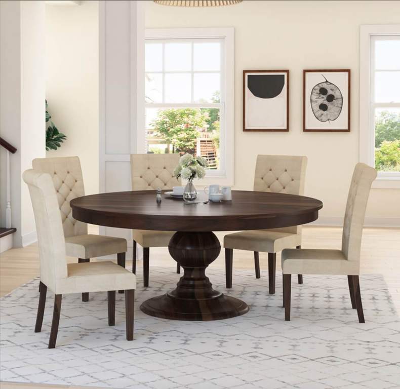 Clanton Rustic Solid Wood Pedestal Round Dining Table Chair Set