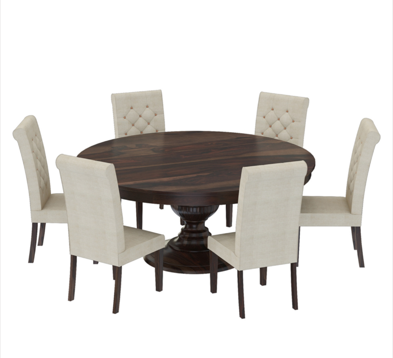 Clanton Rustic Solid Wood Pedestal Round Dining Table Chair Set
