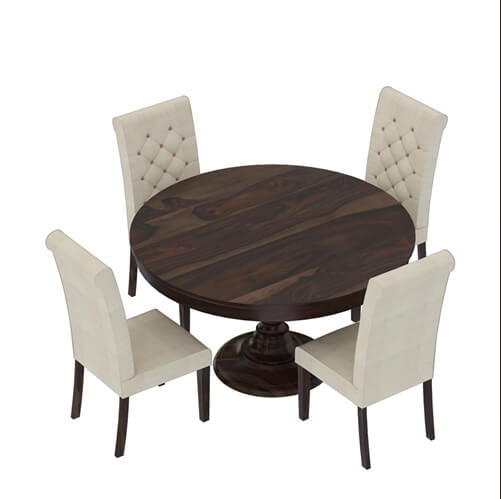 Clanton Rustic Solid Wood Pedestal Round Dining Table Chair Set