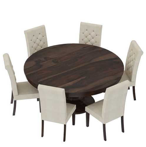 Clanton Rustic Solid Wood Pedestal Round Dining Table Chair Set