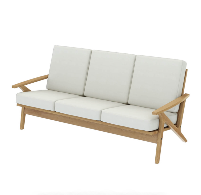 Sofique Palermo Teak Wood High Back Mid-Century Modern 3-Seater Sofa