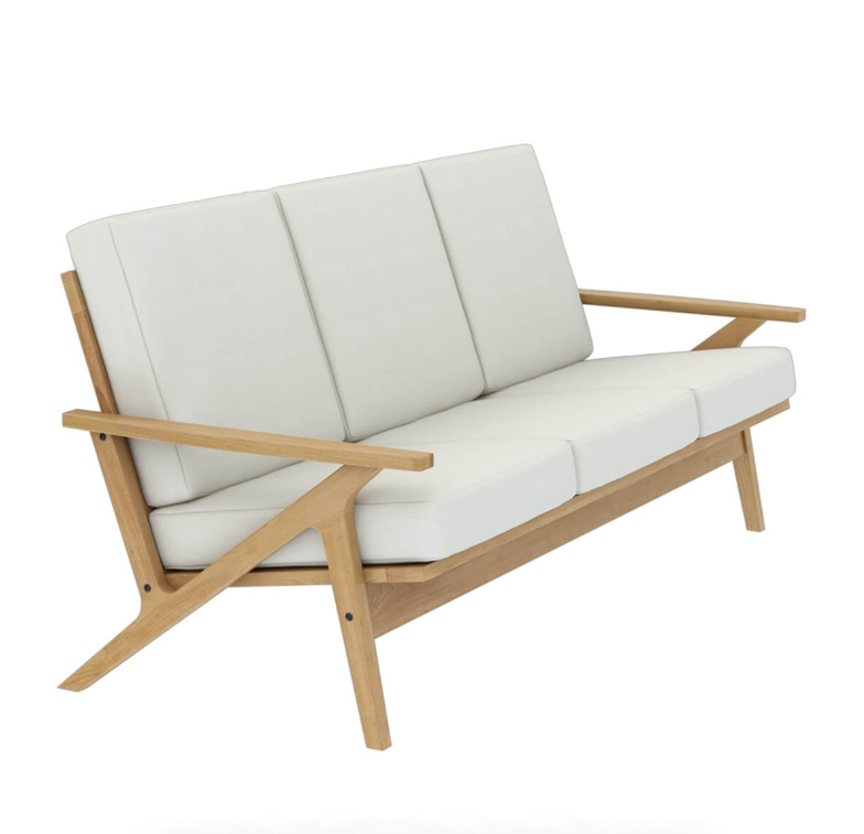Sofique Palermo Teak Wood High Back Mid-Century Modern 3-Seater Sofa