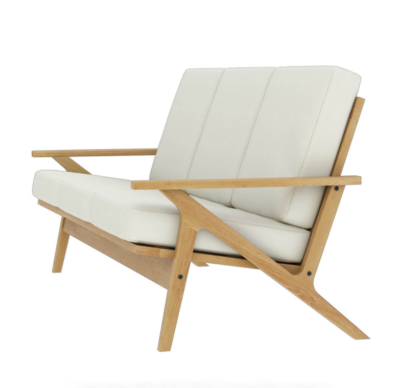 Sofique Palermo Teak Wood High Back Mid-Century Modern 3-Seater Sofa