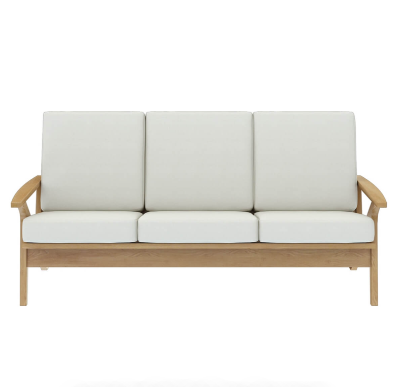 Sofique Palermo Teak Wood High Back Mid-Century Modern 3-Seater Sofa