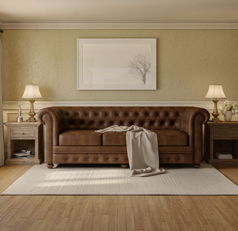 Sofique Farnham 3-Seater Brown Leather Chesterfield Sofa