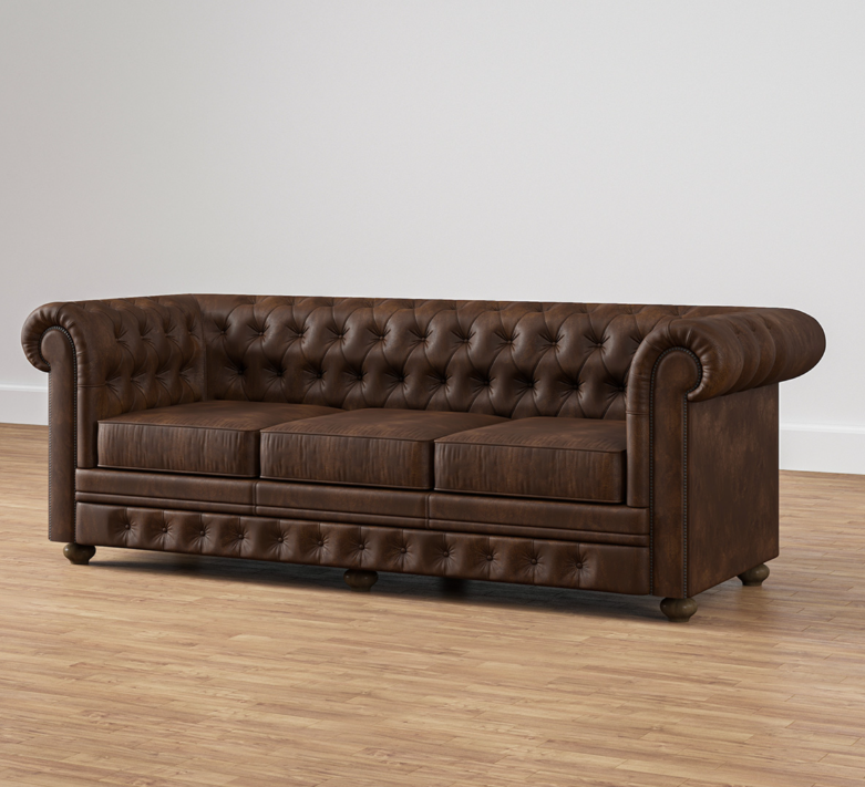Sofique Farnham 3-Seater Brown Leather Chesterfield Sofa