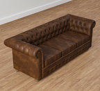 Sofique Farnham 3-Seater Brown Leather Chesterfield Sofa