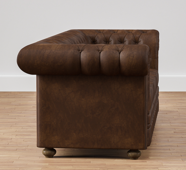 Sofique Farnham 3-Seater Brown Leather Chesterfield Sofa