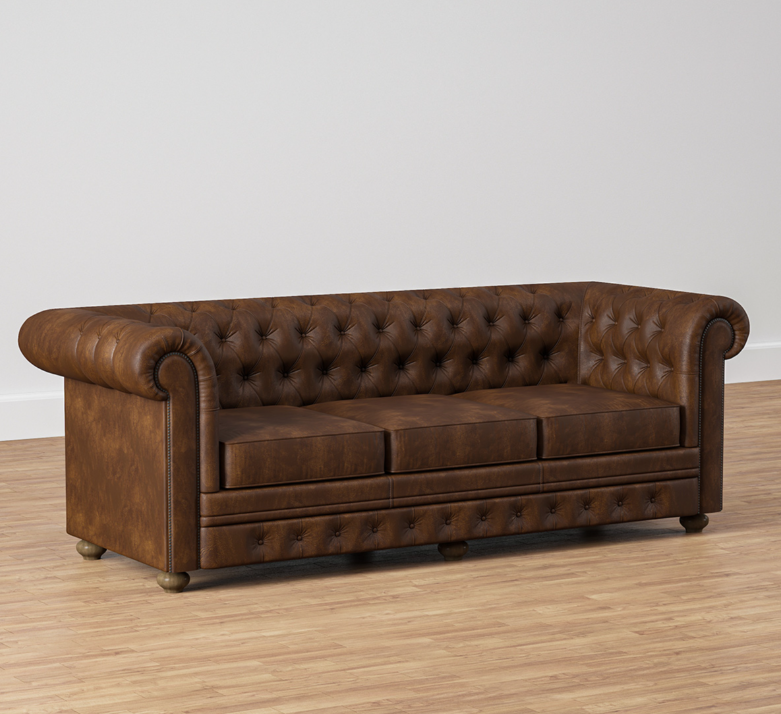 Sofique Farnham 3-Seater Brown Leather Chesterfield Sofa