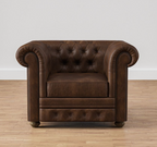 Sofique Farnham Single Seater Brown Leather Chesterfield Sofa
