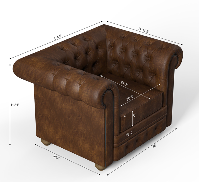 Sofique Farnham Single Seater Brown Leather Chesterfield Sofa