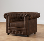 Sofique Farnham Single Seater Brown Leather Chesterfield Sofa
