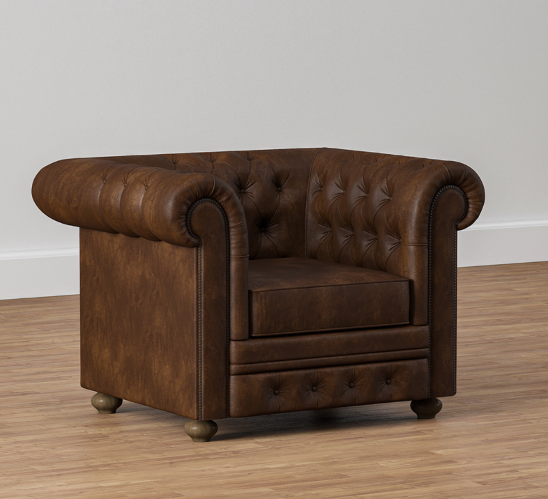 Sofique Farnham Single Seater Brown Leather Chesterfield Sofa