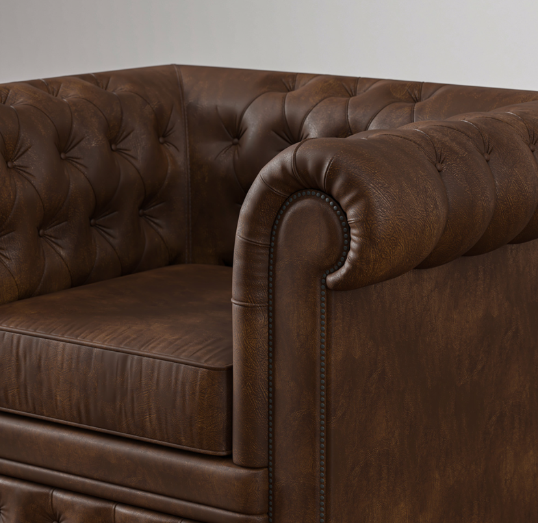 Sofique Farnham Single Seater Brown Leather Chesterfield Sofa