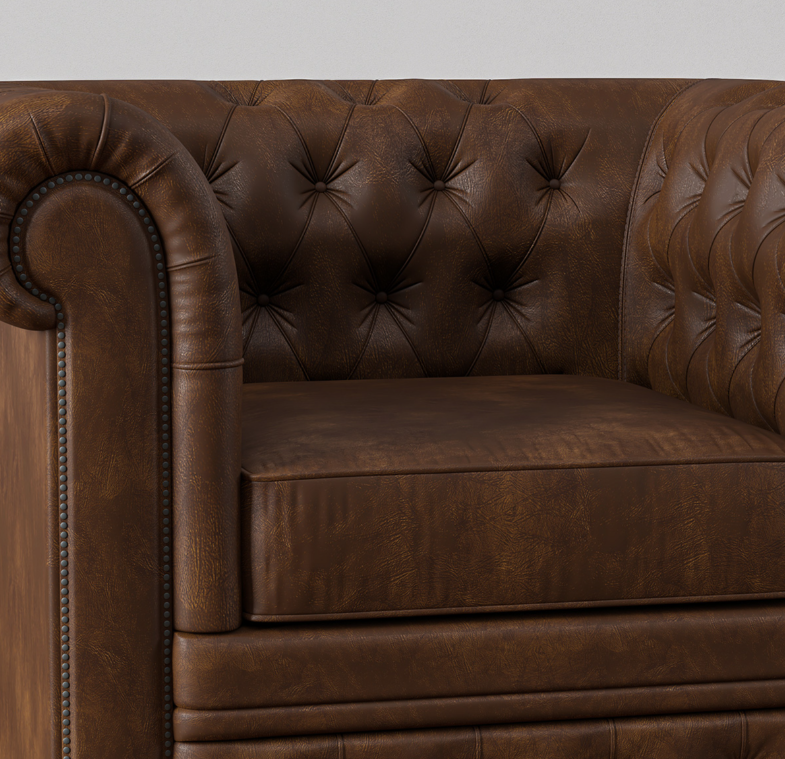 Sofique Farnham Single Seater Brown Leather Chesterfield Sofa