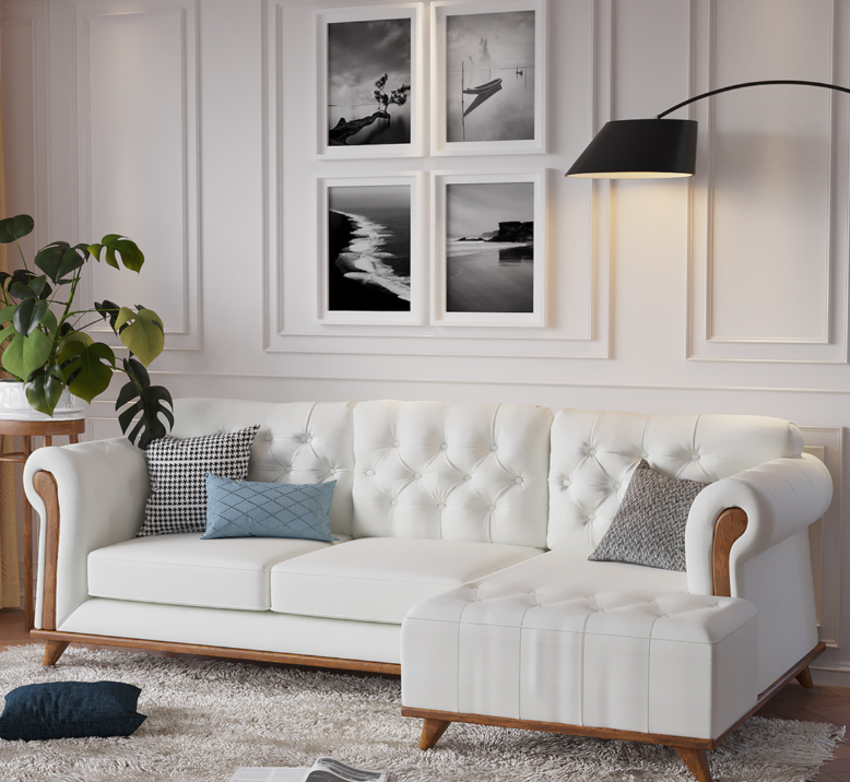 Relaxaire Mid Century Modern 3 Seat Sofa Couch With Chaise