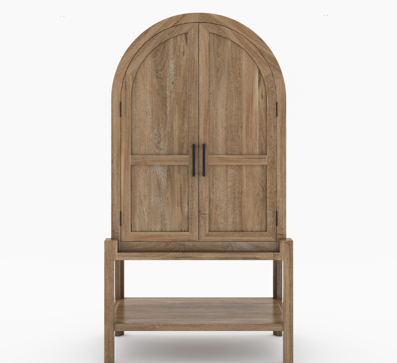Ocala Rustic Tall Arched Bar Cabinet with Glass Doors