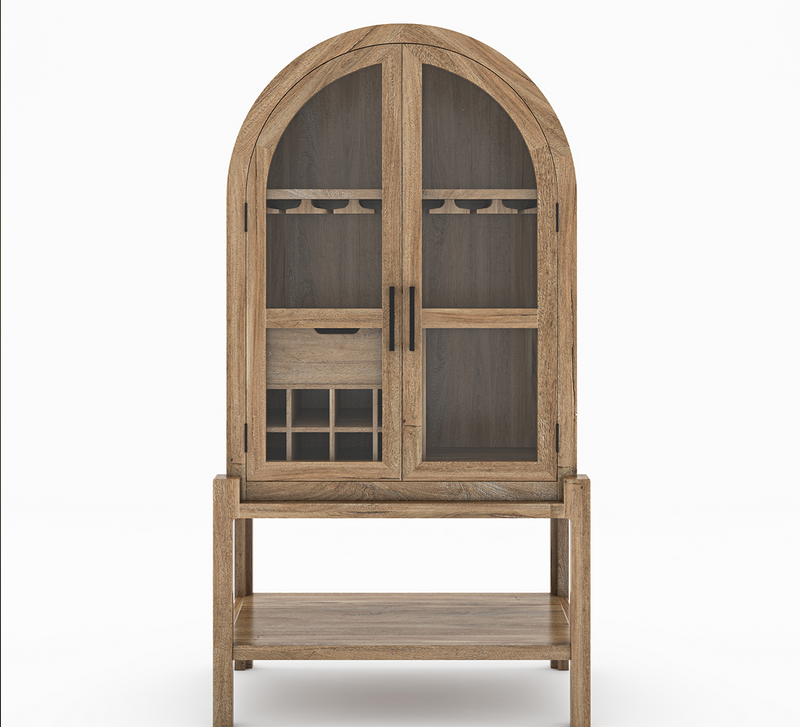Ocala Rustic Tall Arched Bar Cabinet with Glass Doors
