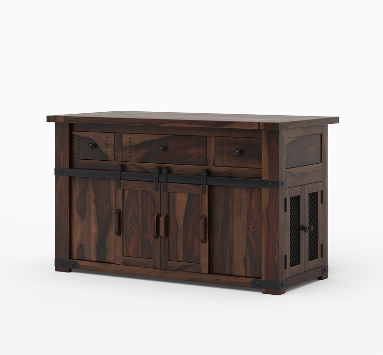 Poultney Rustic Solid Wood Kitchen Island with Slider Door Storage