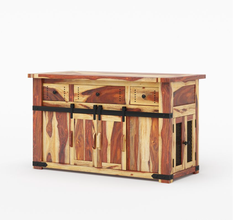 Poultney Rustic Solid Wood Kitchen Island with Slider Door Storage