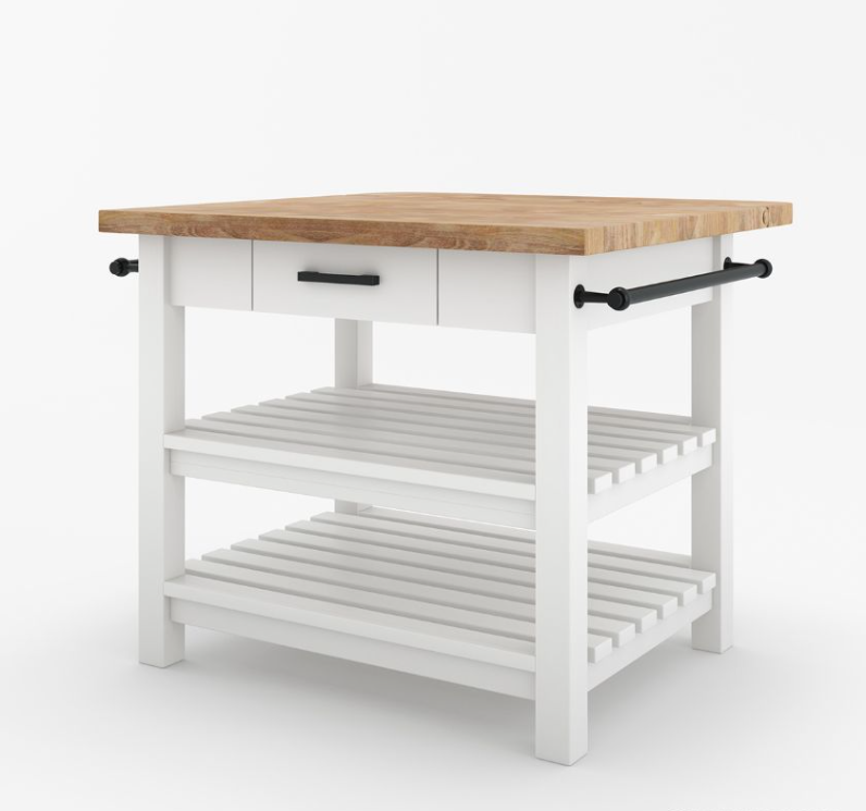 Catania Solid Wood Farmhouse Small Kitchen Island with Drop Leaf