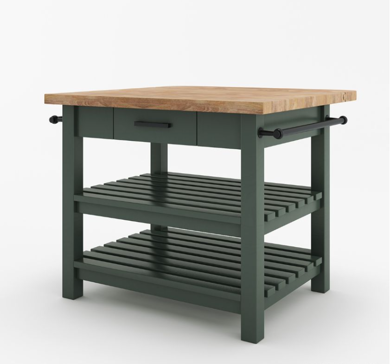 Catania Solid Wood Farmhouse Small Kitchen Island with Drop Leaf