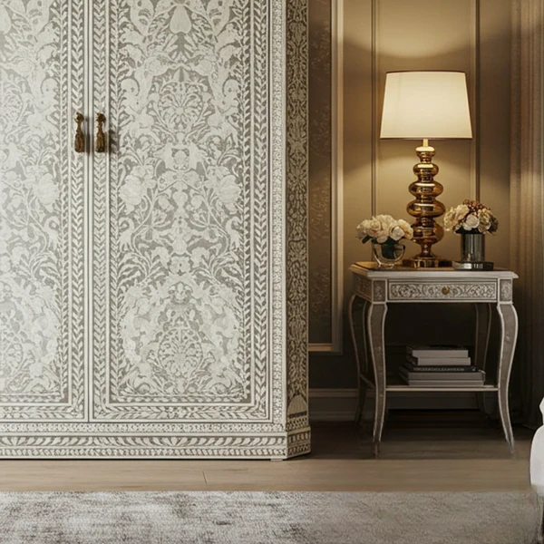 SpaceWoven  Bone Inlay Two-Door Wardrobe | Luxury Handmade Wardrobe