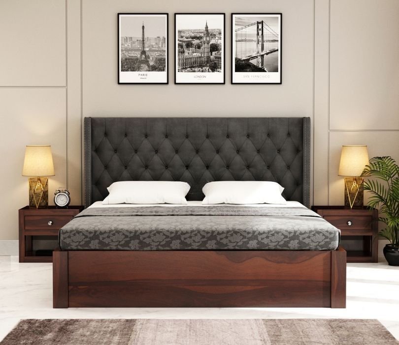 Bed Solid Wood Upholstered Bed With Hydraulic Storage