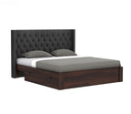 Drewno Sheesham Wood Upholstered Bed With Storage