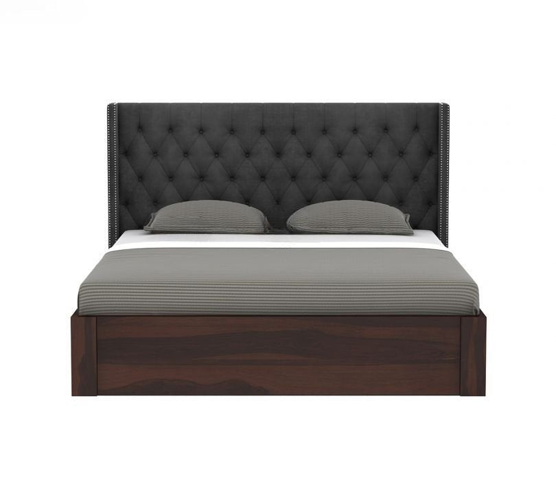 Drewno Sheesham Wood Upholstered Bed With Storage