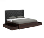 Drewno Sheesham Wood Upholstered Bed With Storage