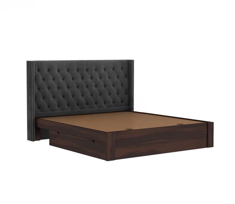 Drewno Sheesham Wood Upholstered Bed With Storage