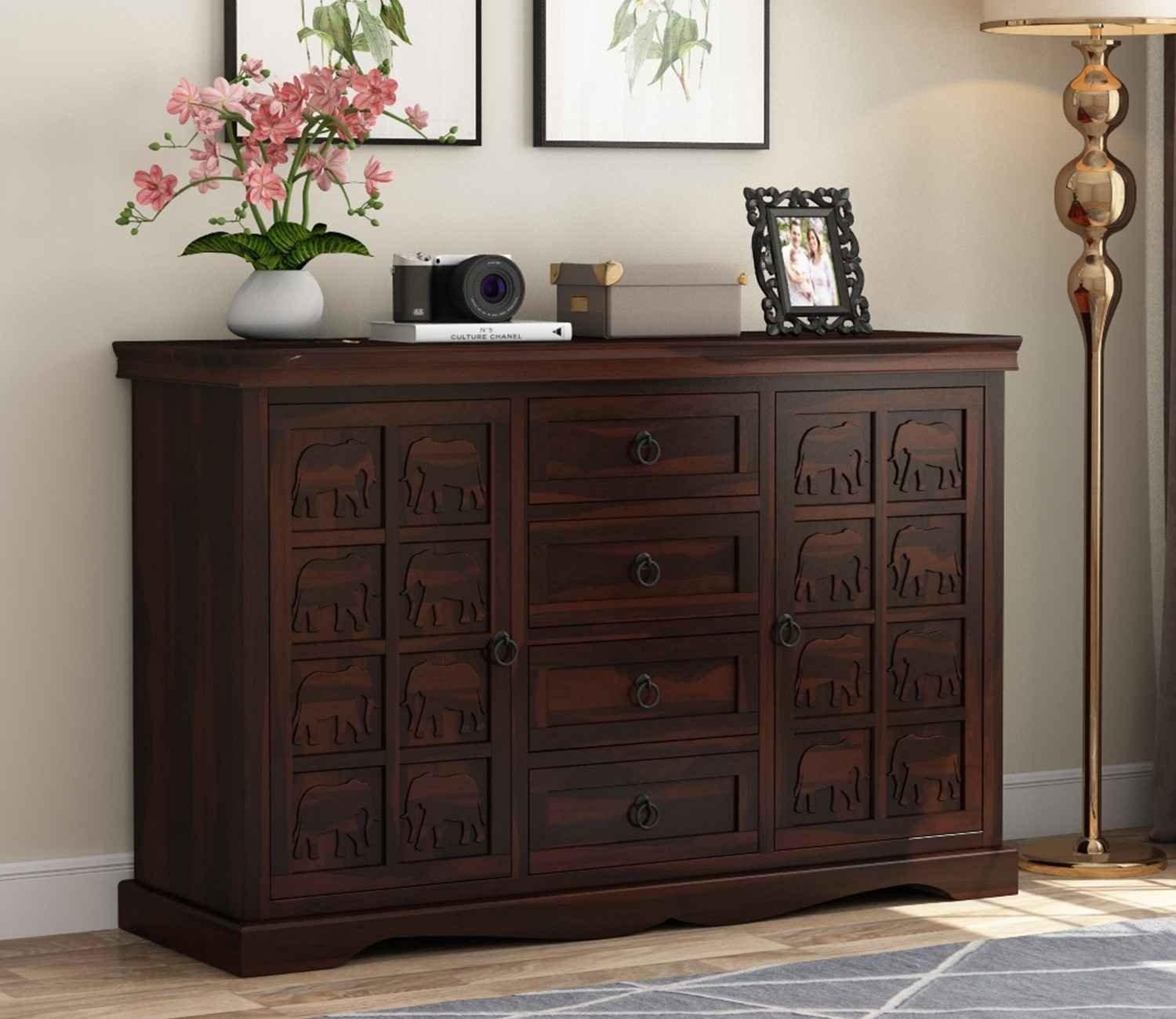 Emboss Sheesham Wooden Cabinet and Sideboard