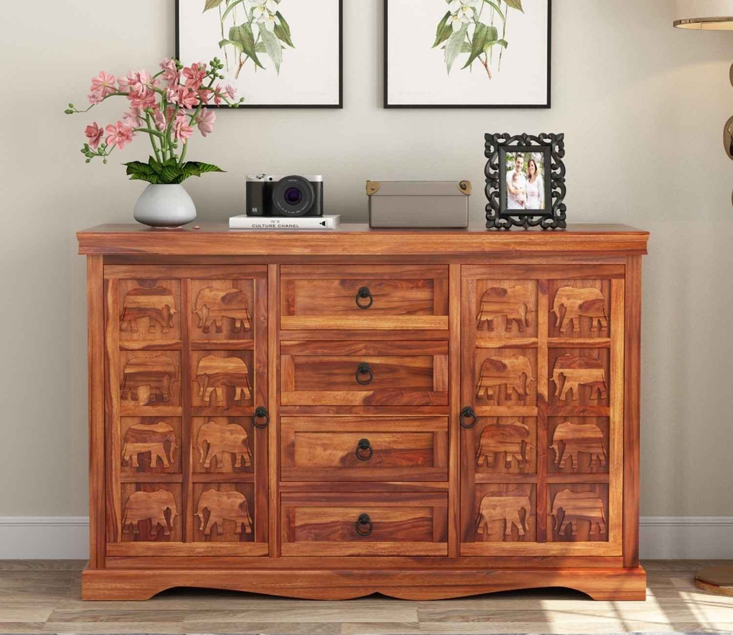 Emboss Sheesham Wooden Cabinet and Sideboard