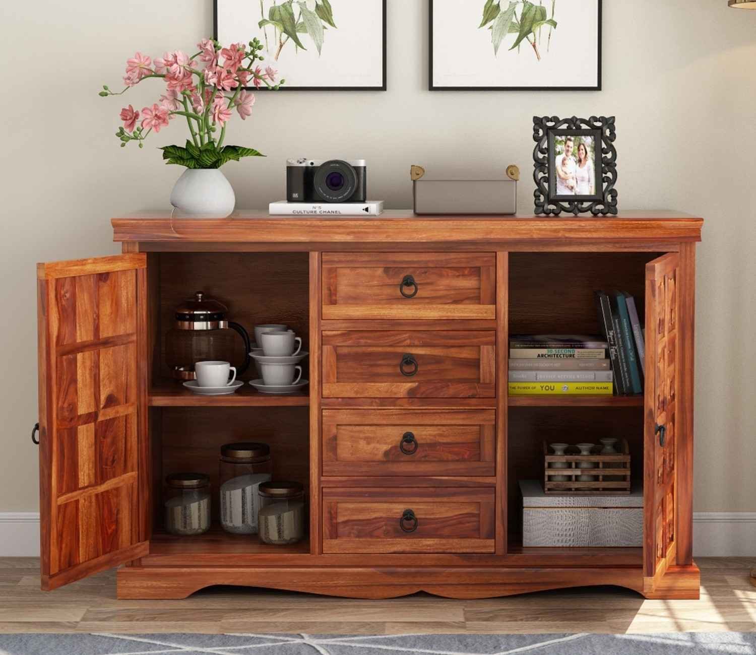 Emboss Sheesham Wooden Cabinet and Sideboard
