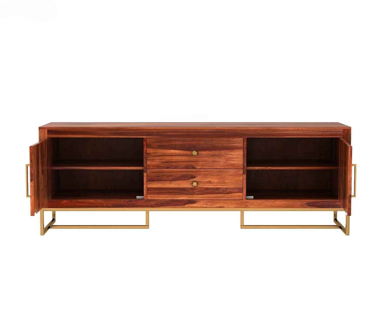 Jett Metal Base Sheesham Wood Tv Unit with Drawers and Cabinets
