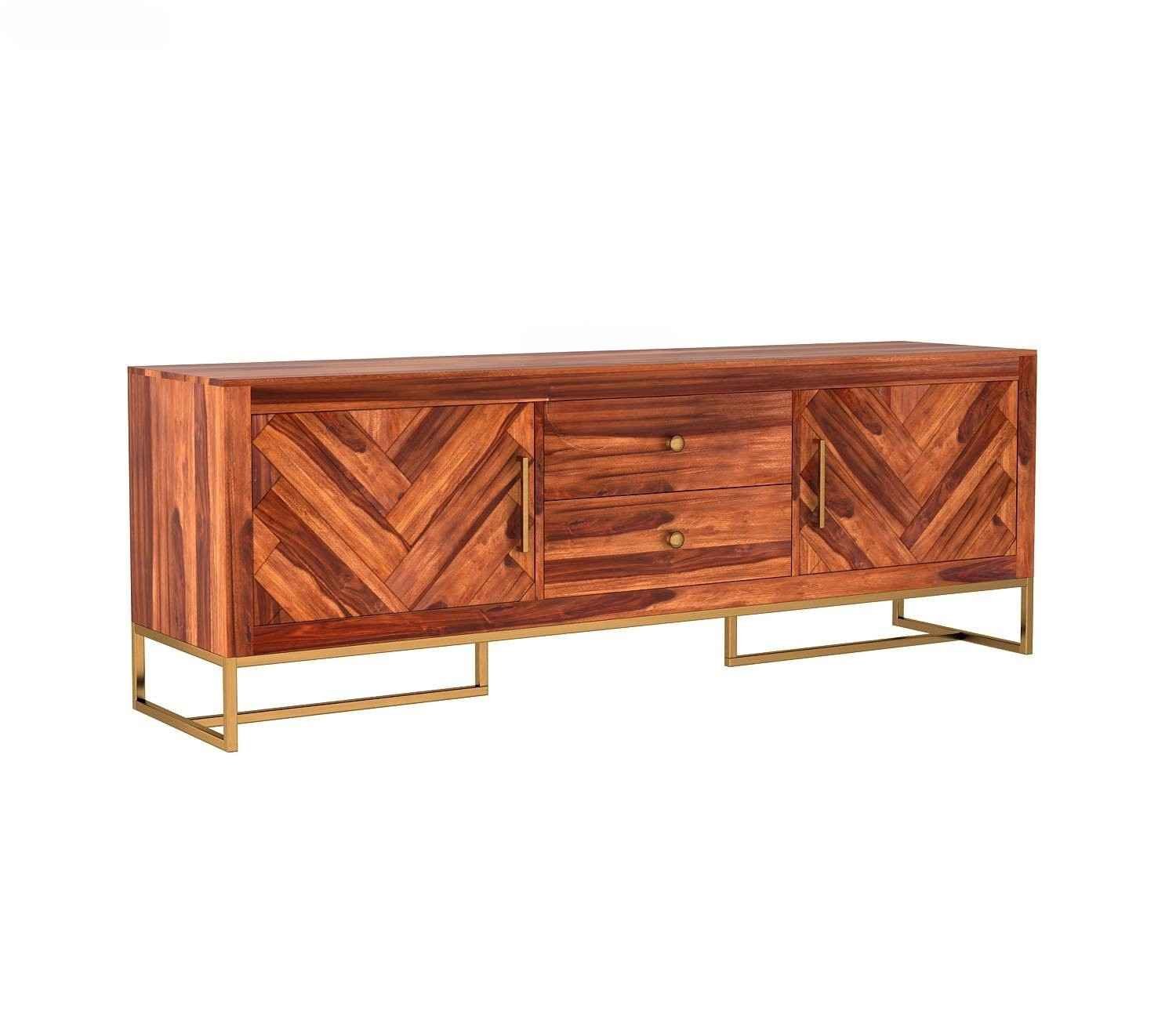 Jett Metal Base Sheesham Wood Tv Unit with Drawers and Cabinets