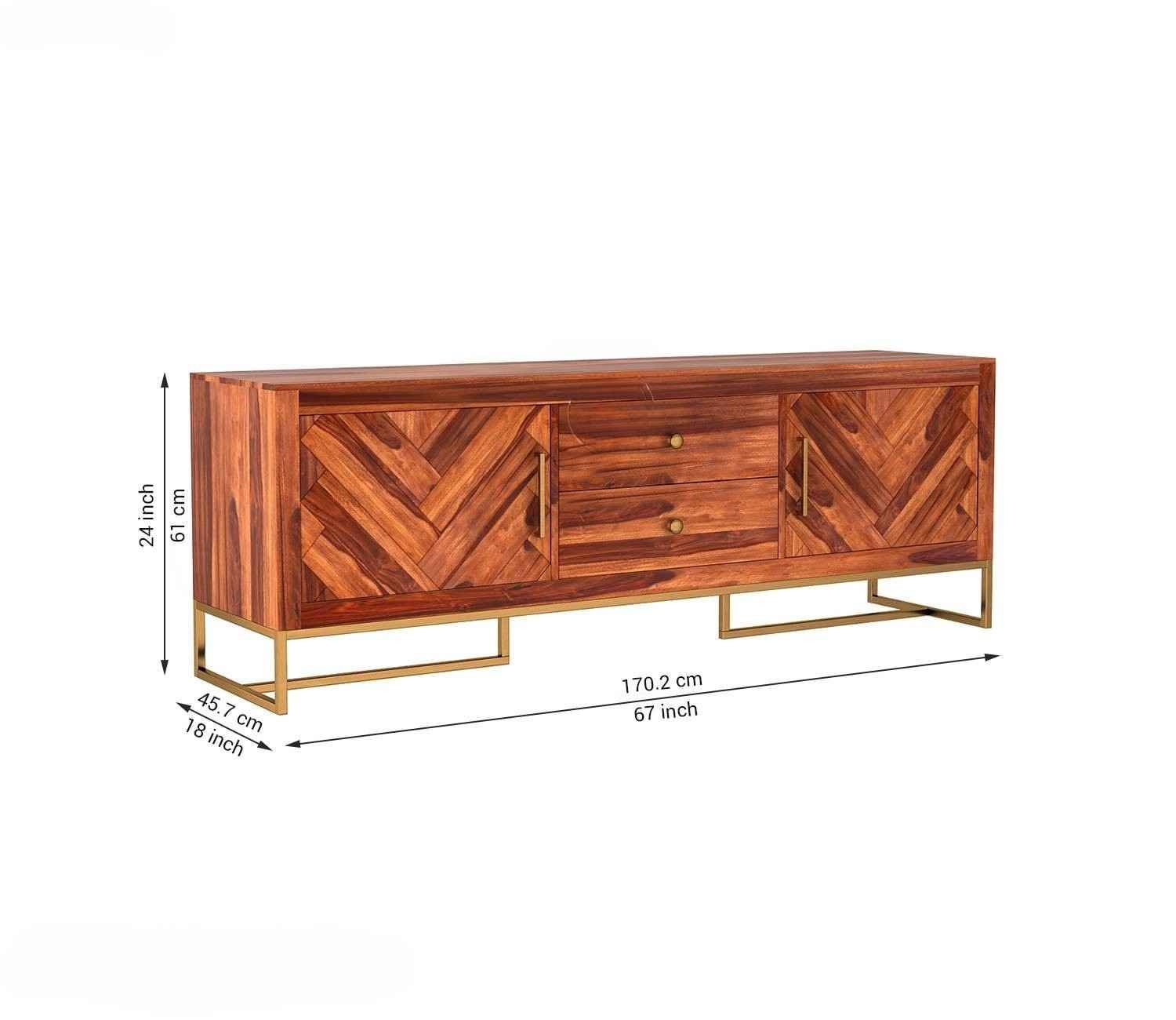 Jett Metal Base Sheesham Wood Tv Unit with Drawers and Cabinets