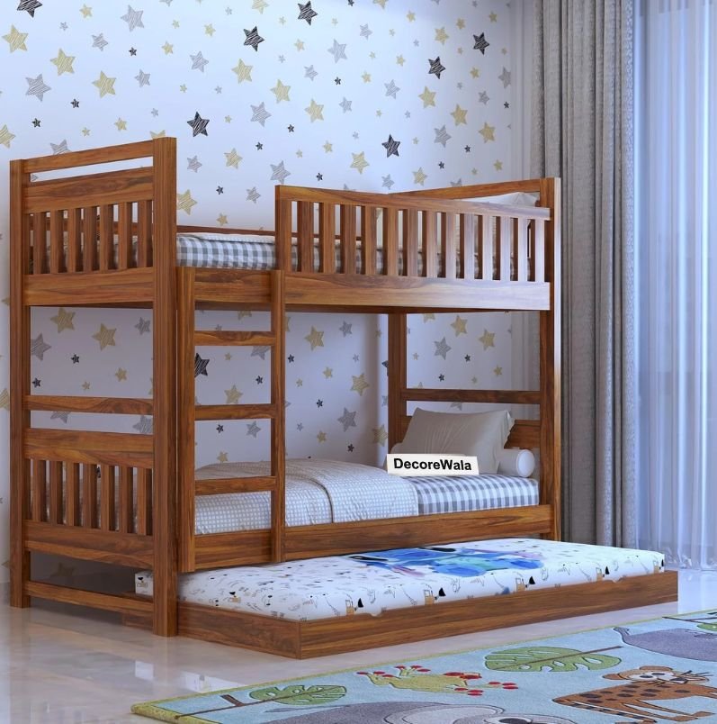 Naptura Solid Sheesham Wood Bunkbed Netrual Finsh With Trundle