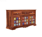 Boho Sheesham Wood Storage Cabinet Sideboard With Three Drawers