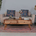 Verona Solid Wood Rattan Cane Two Drawer Coffee Table