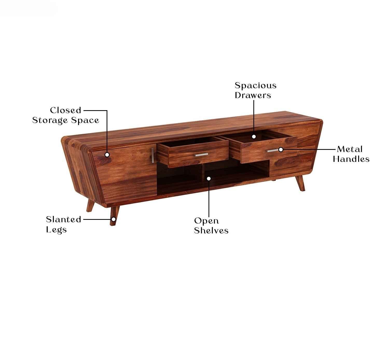 Melvina Sheesham Wood Tv Unit with Cupboards Drawers and Shelve Storage